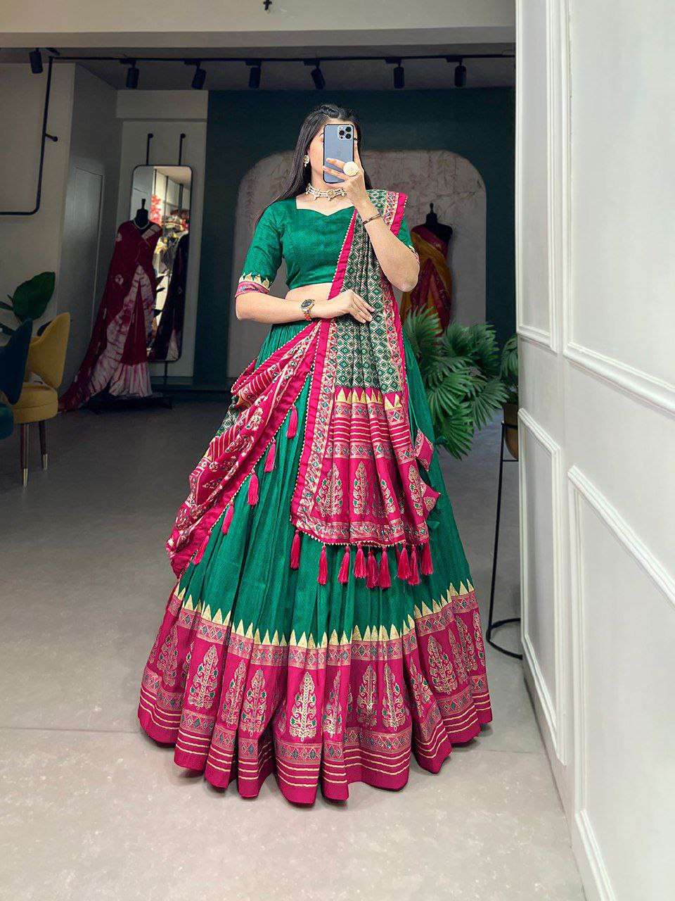 Women's Stitched Ethnic Lehenga Choli with Zari Border and Contrast Dupatta - Image 8